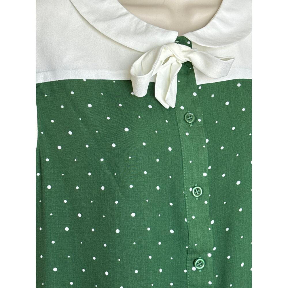 Unique Vintage Tulip B Green White Polka Dot Blouse L NWT - Picture 4 of 6